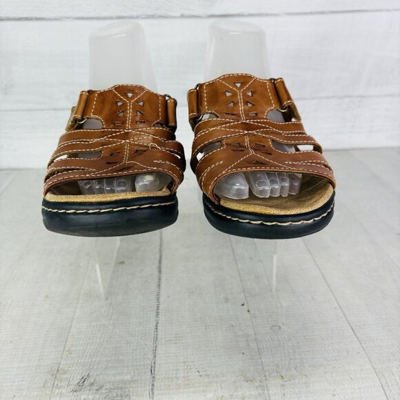 Clarks Bendables Womens 65661 Brown Tan Leather Slide Open Toe Shoes Size 9 XW - Picture 3 of 16